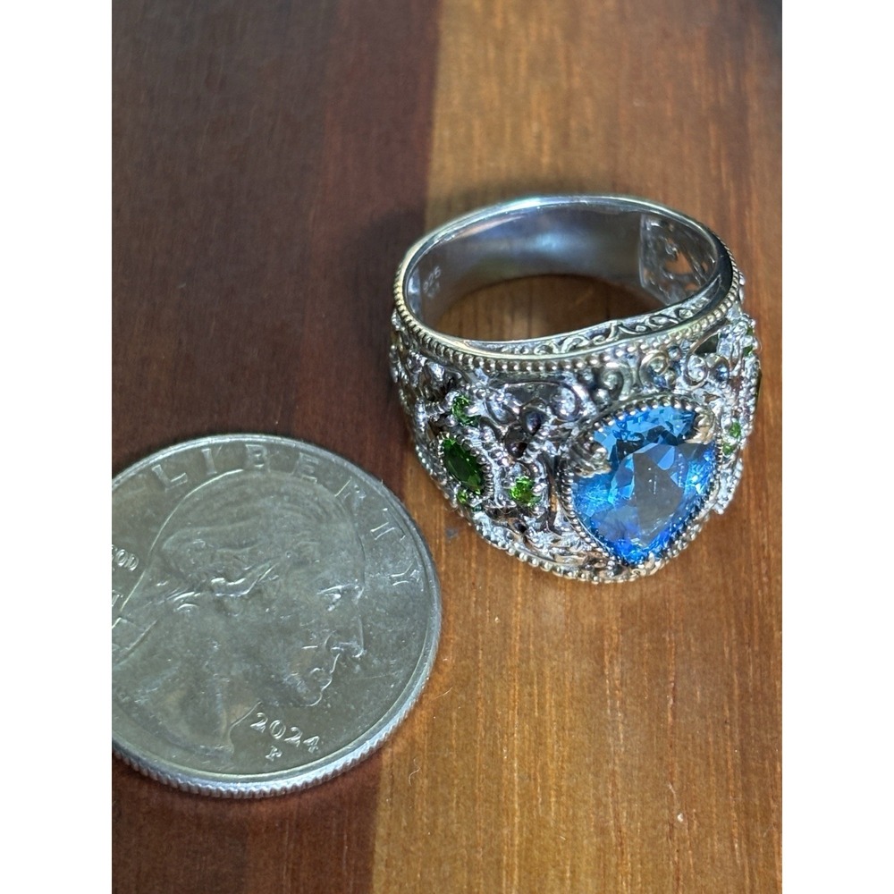 Gems En Vogue London Blue Topaz and Chrome Diopside Sterling Ring Size 9 - Picture 11 of 11